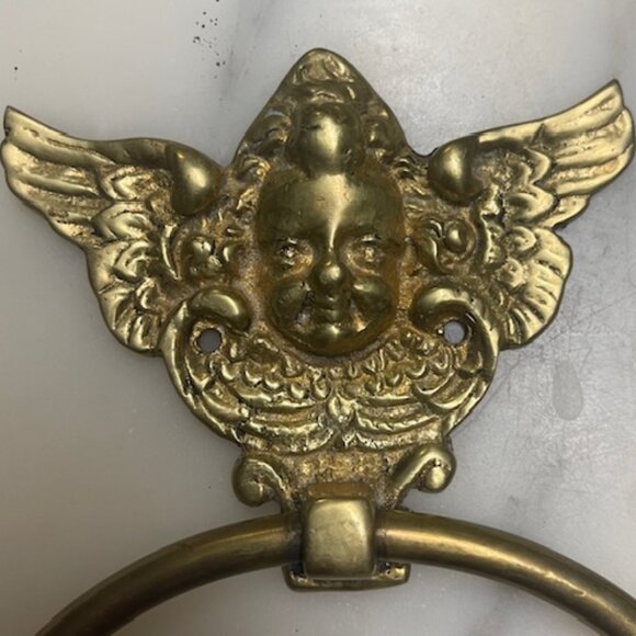 Vintage Solid Brass Cherub Towel Rings, a Pair - Picture 2 of 3